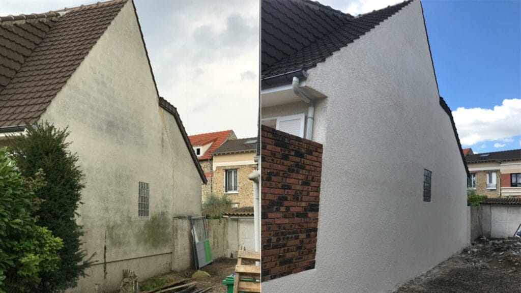 Peinture extérieure de façade après nettoyage et rénovation
